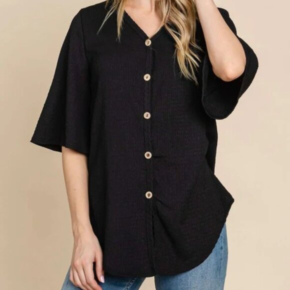 BOMBOM CRINKLED KNIT BUTTON TOP - Picture 4 of 4